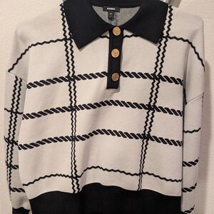 Express Women's Sweater with Black and White Checkered Design